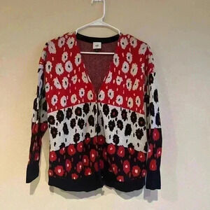 CAbi Red and Black Patterned Cardigan